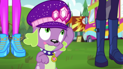 Size: 2208x1242 | Tagged: safe, screencap, character:rarity, character:twilight sparkle, character:twilight sparkle (scitwi), species:eqg human, episode:lost and pound, g4, my little pony:equestria girls, boots, clothing, food truck, grass, high heels, legs, lost and pound: spike, paws, pictures of legs, shoes, spike's dog collar, spike's festival hat