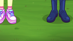 Size: 2208x1242 | Tagged: safe, screencap, character:fluttershy, character:rarity, character:twilight sparkle, character:twilight sparkle (scitwi), species:eqg human, episode:lost and pound, g4, my little pony:equestria girls, boots, clothing, grass, legs, pictures of legs, shoes, sneakers