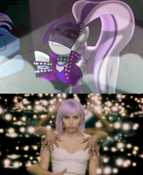 Size: 930x1133 | Tagged: safe, screencap, character:coloratura, character:limelight, species:human, species:pony, episode:the mane attraction, g4, my little pony: friendship is magic, ashley o, black mirror, irl, irl human, photo