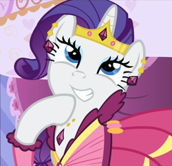 Size: 912x881 | Tagged: safe, screencap, character:rarity, species:pony, species:unicorn, episode:suited for success, g4, my little pony: friendship is magic, clothing, cropped, dress, female, gala dress, hoof on chin, jewelry, looking up, mare, solo, tiara
