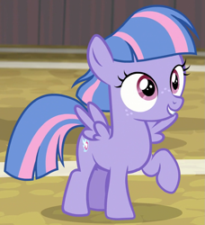 Size: 795x870 | Tagged: safe, screencap, character:wind sprint, species:pegasus, species:pony, episode:common ground, g4, my little pony: friendship is magic, cropped, cute, female, filly, foal, raised hoof, smiling, solo, sprintabetes