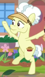 Size: 305x520 | Tagged: safe, screencap, species:earth pony, species:pony, episode:the point of no return, g4, my little pony: friendship is magic, background pony, balancing, cropped, elderly, female, mare, on one leg, solo, unnamed pony, visor