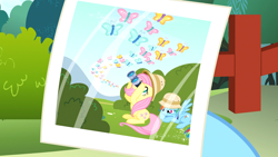Size: 3840x2160 | Tagged: safe, screencap, character:fluttershy, character:rainbow dash, species:pegasus, species:pony, episode:dragon quest, g4, my little pony: friendship is magic, binoculars, bored, butterfly, butterfly migration, clothing, hat, migration, photo, upscaled