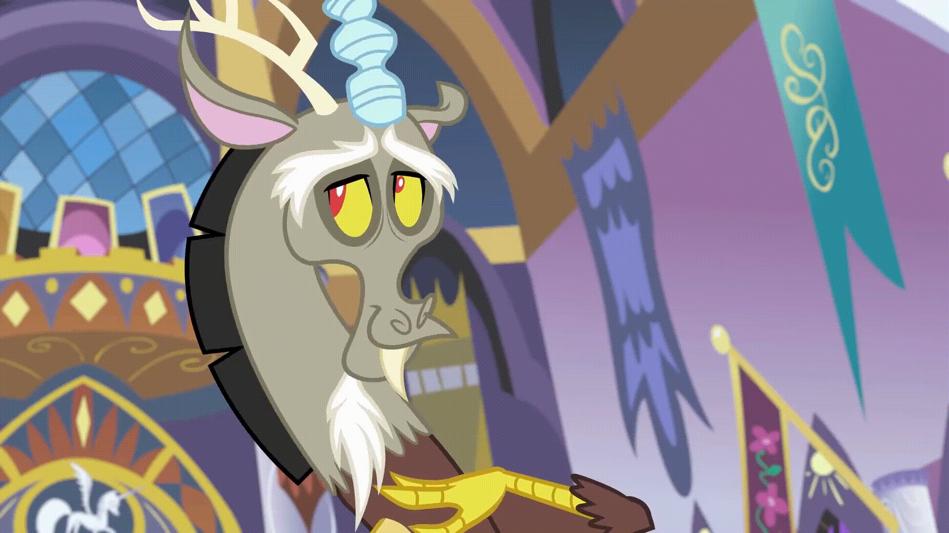 Size: 1920x1080 | Tagged: safe, screencap, character:discord, episode:the summer sun setback, g4, my little pony: friendship is magic, animated, broken, gif, petrification, shattered, solo