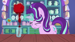 Size: 1280x720 | Tagged: safe, screencap, character:starlight glimmer, species:pony, species:unicorn, episode:all bottled up, g4, my little pony: friendship is magic, anger magic, angry, bottle, bottled rage, eyes closed, female, jar, kitchen, magic, magic aura, mare, solo, telekinesis