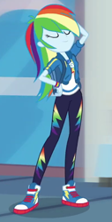 Size: 395x775 | Tagged: safe, screencap, character:rainbow dash, episode:run to break free, g4, my little pony:equestria girls, converse, cropped, cute, dashabetes, eyes closed, female, geode of super speed, magical geodes, shoes, sneakers, solo