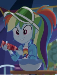 Size: 606x807 | Tagged: safe, screencap, character:rainbow dash, episode:accountibilibuddies, g4, my little pony:equestria girls, accountibilibuddies: rainbow dash, cream, geode of super speed, magical geodes, ponytail, smiling, solo