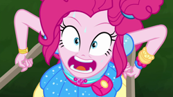 Size: 1920x1080 | Tagged: safe, screencap, character:pinkie pie, episode:accountibilibuddies, g4, my little pony:equestria girls, accountibilibuddies: pinkie pie, faec, geode of sugar bombs, magical geodes, solo, sweat, wheelbarrow, wristband