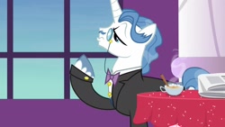 Size: 1920x1080 | Tagged: safe, screencap, character:fancypants, species:pony, episode:between dark and dawn, g4, my little pony: friendship is magic, cup, newspaper, solo, teacup