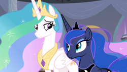 Size: 1920x1080 | Tagged: safe, screencap, character:princess celestia, character:princess luna, species:alicorn, species:pony, episode:the summer sun setback, g4, my little pony: friendship is magic, cute, female, looking at each other, mare, siblings, sisters