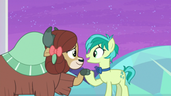 Size: 1920x1080 | Tagged: safe, screencap, character:sandbar, character:yona, species:yak, ship:yonabar, episode:she's all yak, g4, my little pony: friendship is magic, bow, bow tie, cloven hooves, female, hair bow, male, monkey swings, shipping, straight