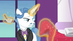 Size: 1920x1080 | Tagged: safe, screencap, character:fancypants, species:pony, species:unicorn, episode:between dark and dawn, g4, my little pony: friendship is magic, cup, magic, male, newspaper, solo, stallion, tablecloth, teacup