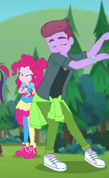 Size: 155x253 | Tagged: safe, screencap, character:pinkie pie, character:rainbow dash, episode:accountibilibuddies, g4, my little pony:equestria girls, animated, clothing, dancing, duke suave, gif, male, offscreen character, pants, shoes, sneakers