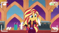 Size: 1920x1080 | Tagged: safe, screencap, character:sunset shimmer, episode:how to backstage, g4, my little pony:equestria girls, animated, clothing, recording, selfie drone, socks, sound, webm