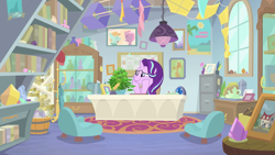 Size: 1280x720 | Tagged: safe, screencap, character:phyllis, character:starlight glimmer, species:pony, species:unicorn, episode:a horse shoe-in, g4, my little pony: friendship is magic, cute, female, glimmerbetes, mare, plant, starlight's office