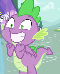 Size: 587x720 | Tagged: safe, screencap, character:spike, species:dragon, episode:dragon dropped, g4, my little pony: friendship is magic, claws, cropped, cute, faec, reaction image, smiling, solo, spikabetes, squee, tail, winged spike, wings