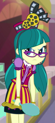 Size: 293x650 | Tagged: safe, screencap, character:juniper montage, equestria girls:mirror magic, g4, my little pony:equestria girls, angry, cash register, clothing, cropped, glasses, hat, mirror, theater, uniform