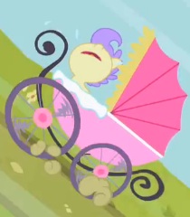 Size: 210x240 | Tagged: safe, screencap, character:cream puff, species:earth pony, species:pony, episode:the mysterious mare do well, g4, my little pony: friendship is magic, baby, baby carriage, baby pony, cropped, crying, female, nose in the air, solo
