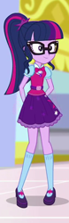 Size: 200x642 | Tagged: safe, screencap, character:twilight sparkle, character:twilight sparkle (scitwi), species:eqg human, equestria girls:mirror magic, g4, my little pony:equestria girls, clothing, cute, female, geode of telekinesis, glasses, legs, magical geodes, mary janes, ponytail, shoes, skirt, smiling, socks