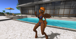 Size: 1920x986 | Tagged: safe, screencap, oc, oc:choca, species:anthro, 3d, armpits, belly button, bikini, clothing, female, ice cream pony, second life, sexy, solo, swimming pool, swimsuit, video in description