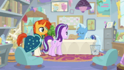 Size: 1920x1080 | Tagged: safe, screencap, character:phyllis, character:starlight glimmer, character:sunburst, character:trixie, species:pony, species:unicorn, episode:a horse shoe-in, g4, my little pony: friendship is magic, animated, big no, faec, female, male, no, phyllis no!, pure unfiltered evil, sound, uvula, webm, you monster