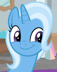 Size: 680x853 | Tagged: safe, screencap, character:trixie, species:pony, species:unicorn, episode:a horse shoe-in, g4, my little pony: friendship is magic, cropped, cute, diatrixes, smiling, solo, trixie is best pony, when she smiles