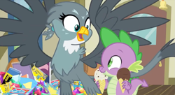 Size: 1341x727 | Tagged: safe, screencap, character:gabby, character:spike, species:dragon, species:griffon, episode:dragon dropped, g4, my little pony: friendship is magic, cute, female, gabbybetes, male, spikabetes, winged spike