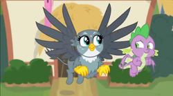 Size: 1304x726 | Tagged: safe, screencap, character:gabby, character:spike, species:dragon, species:griffon, episode:dragon dropped, g4, my little pony: friendship is magic, cute, gabbybetes, smiling, spikabetes, winged spike
