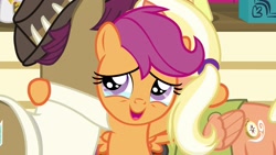 Size: 1920x1080 | Tagged: safe, screencap, character:mane allgood, character:scootaloo, character:snap shutter, species:pegasus, species:pony, episode:the last crusade, g4, my little pony: friendship is magic, crying, family, female, filly, foal, hug, male, mare, stallion, tears of joy, trio