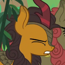 Size: 260x260 | Tagged: safe, screencap, character:maple brown, character:pumpkin smoke, species:kirin, episode:sounds of silence, g4, my little pony: friendship is magic, background kirin, cropped, eyes closed, gritted teeth, solo focus
