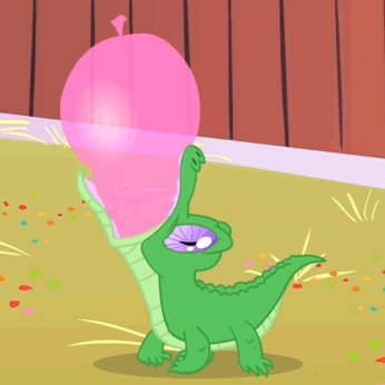 Size: 346x346 | Tagged: safe, screencap, character:gummy, episode:party of one, g4, my little pony: friendship is magic, animated, balloon, chewing, eating