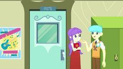 Size: 1280x720 | Tagged: safe, screencap, character:bright idea, character:starlight, episode:epic fails, eqg summertime shorts, g4, my little pony:equestria girls, background human, bright idea, clothing, door, female, male, starlight, written equestrian