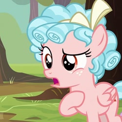 Size: 480x480 | Tagged: safe, screencap, character:cozy glow, species:pegasus, species:pony, episode:marks for effort, g4, my little pony: friendship is magic, bow, cozybetes, cute, female, filly, foal, folded wings, freckles, hair bow, open mouth, raised eyebrow, raised hoof, solo, wings