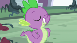 Size: 1280x720 | Tagged: safe, screencap, character:spike, species:dragon, episode:princess spike, g4, my little pony: friendship is magic, canterlot, eyes closed, handsome, male, smiling, solo