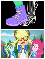Size: 3106x4096 | Tagged: safe, screencap, character:applejack, character:bulk biceps, character:pinkie pie, character:rainbow dash, episode:accountibilibuddies, g4, my little pony:equestria girls, bone, broken bone, broken foot, feet, jackabuse, ouch, skeleton, x-ray, x-ray picture, you know for kids