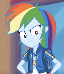 Size: 711x828 | Tagged: safe, screencap, character:rainbow dash, episode:run to break free, g4, my little pony:equestria girls, animation error, backpack, geode of super speed, magical geodes, solo