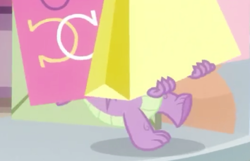 Size: 354x228 | Tagged: safe, screencap, character:spike, species:dragon, episode:dragon dropped, g4, my little pony: friendship is magic, claws, cropped, feet, legs, male, male feet, pictures of legs, shopping bags, solo, toes, winged spike