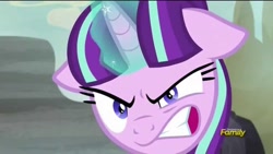 Size: 1280x720 | Tagged: safe, screencap, character:starlight glimmer, species:pony, species:unicorn, episode:the cutie map, g4, my little pony: friendship is magic, angry, discovery family logo, eye twitch, female, floppy ears, furious, glow, glowing horn, gritted teeth, horn, magic, mare, our town, power hungry, s5 starlight, sin of wrath, threat, villainous breakdown