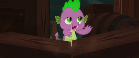Size: 480x200 | Tagged: safe, screencap, character:murdock, character:spike, species:dragon, my little pony: the movie (2017), animated, birb, drumming, duo, goggles, happy, male, open mouth, parrot pirates, pirate, pointing, prosthetics, silly