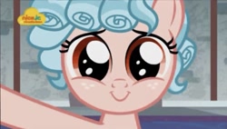 Size: 1302x741 | Tagged: safe, screencap, character:cozy glow, species:pegasus, species:pony, episode:school raze, g4, my little pony: friendship is magic, adoracreepy, cozy glow is best facemaker, cozybetes, creepy, cute, female, filly, foal, freckles, logo, looking at you, nick jr., smiling, smiling at you, solo