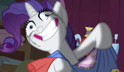 Size: 1072x626 | Tagged: safe, screencap, character:rarity, species:pony, episode:fame and misfortune, g4, my little pony: friendship is magic, faec, makeup, rarisnap, running makeup, solo, why i'm creating a gown darling