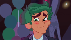 Size: 1280x720 | Tagged: safe, screencap, character:timber spruce, equestria girls:legend of everfree, g4, my little pony:equestria girls, blushing, clothing, cute, handsome, male, smiling, solo, suit, timberbetes
