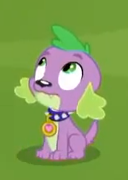 Size: 128x180 | Tagged: safe, screencap, character:spike, character:spike (dog), species:dog, episode:the road less scheduled, g4, my little pony:equestria girls, cropped, glasses, male, paws, picture for breezies, ponytail, solo, spike's dog collar, tail, the road less scheduled: microchips