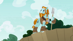 Size: 1920x1080 | Tagged: safe, screencap, character:rockhoof, species:earth pony, species:pony, episode:the ending of the end, g4, my little pony: friendship is magic, leak, male, rockhoof's shovel, shovel, solo