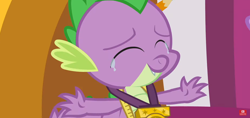 Size: 1860x880 | Tagged: safe, screencap, character:spike, species:dragon, episode:the ending of the end, g4, my little pony: friendship is magic, leak, crying, cute, male, medal, series finale, smiling, spikabetes, tears of joy, the end, winged spike