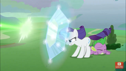Size: 1280x720 | Tagged: safe, screencap, character:rarity, character:spike, episode:the ending of the end, g4, my little pony: friendship is magic, leak, barrier, force field, magic, shield