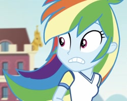 Size: 1046x827 | Tagged: safe, screencap, character:rainbow dash, episode:sock it to me, g4, my little pony:equestria girls, choose rarity, grin, rainbow dash is best facemaker, shrunken pupils, smiling, sock it to me: rarity, solo, teeth