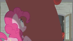Size: 1366x768 | Tagged: safe, screencap, character:pinkie pie, species:pony, episode:the last laugh, g4, my little pony: friendship is magic, carpet, red carpet, shadow, solo