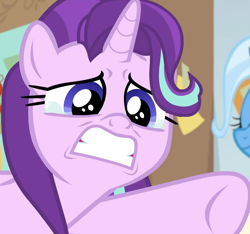 Size: 1152x1078 | Tagged: safe, screencap, character:starlight glimmer, character:trixie, species:pony, species:unicorn, episode:a horse shoe-in, g4, my little pony: friendship is magic, cropped, crying, eyes closed, female, gritted teeth, mare, phyllis no!, raised hoof, sad, sadlight glimmer, starlight glimmer is best facemaker, teary eyes