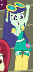 Size: 355x758 | Tagged: safe, screencap, character:blueberry cake, episode:sock it to me, g4, my little pony:equestria girls, background human, blueberry cake, cropped, female, rose heart, sock it to me: bulk biceps, sunglasses